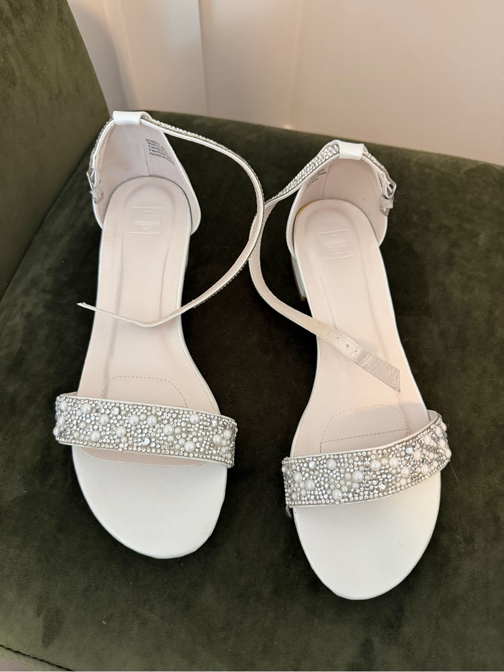 Crystal Pearl Embellished Straps Flat Satin Sandals